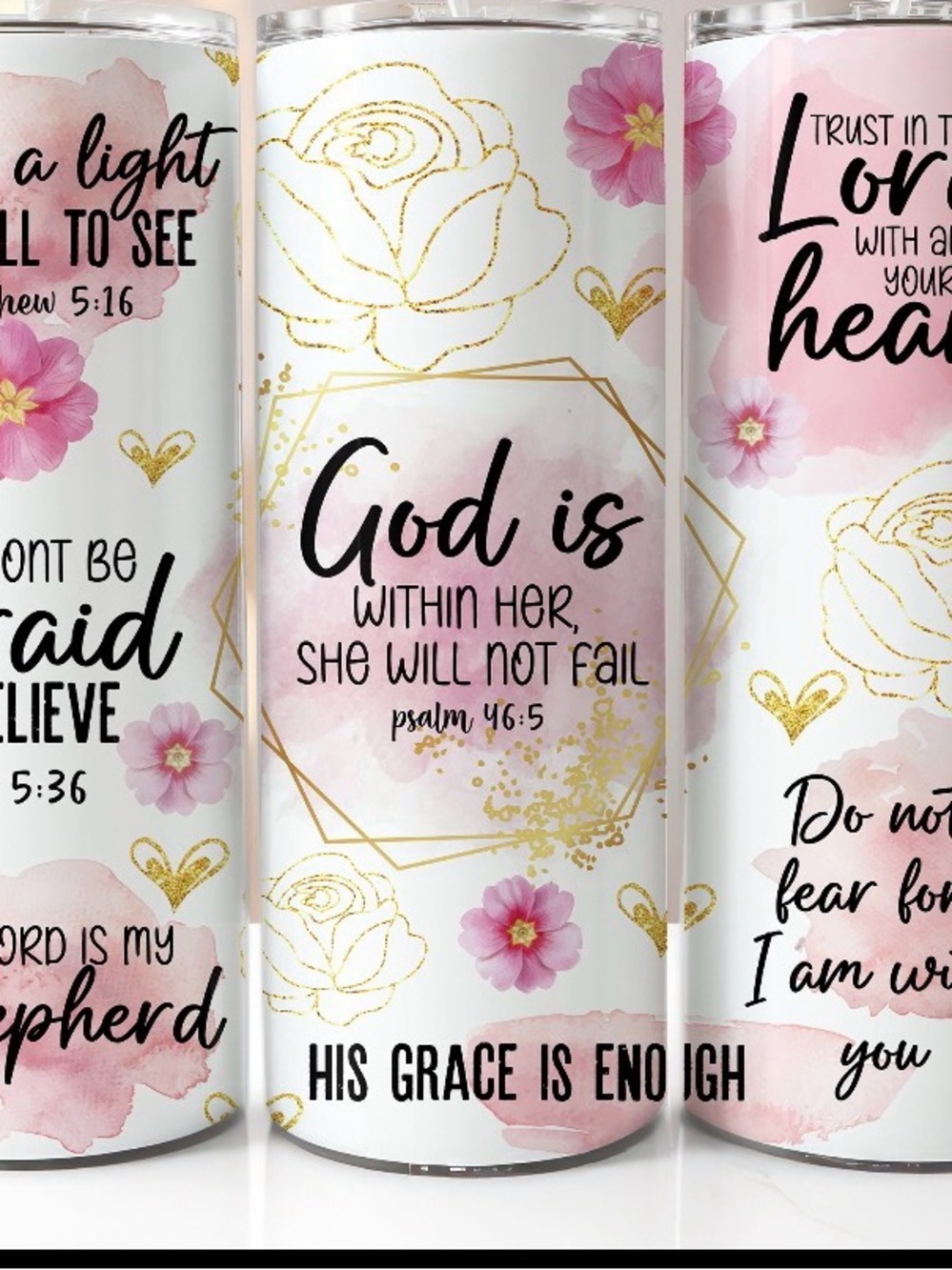 Inspirational Pink Floral Tumbler - God Is Within Her